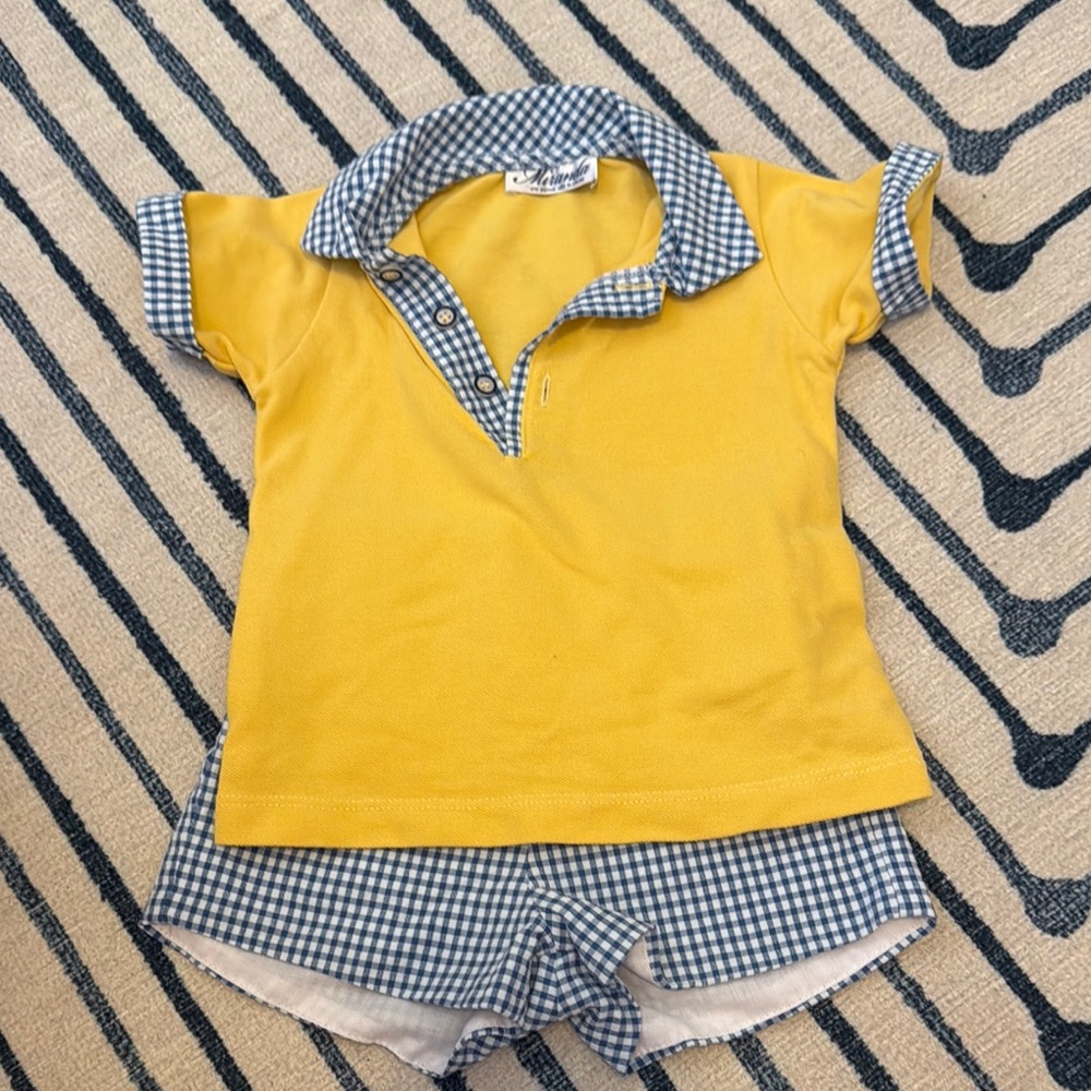 Yellow Kids Shirt & Gingham Shorts Set
